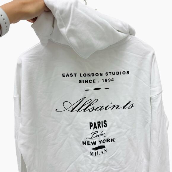 NWT AllSaints Vita Etie Hoodie Sweatshirt Oversized White Women’s Size Small - Picture 7 of 8
